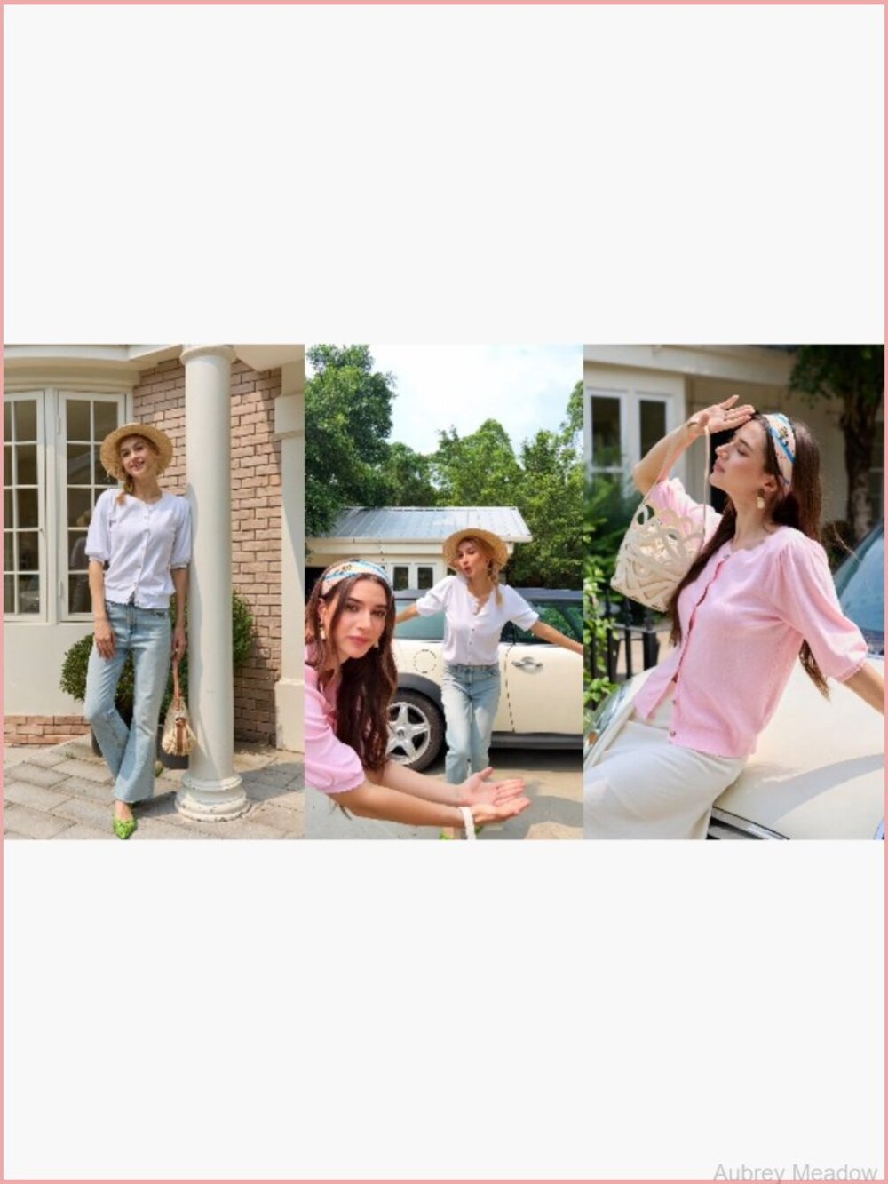 Puff Short Sleeve Cardigan Button Down Knit Crew Neck Summer Sweater Top - Picture 6 of 7